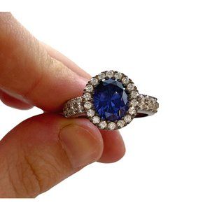 Purple Oval Deco Ring w/ Clear Stone Accents Fashion Sz 9